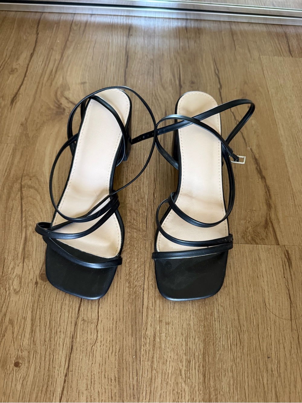 Nordstrom Black Strappy Square-Toe Heeled Sandals